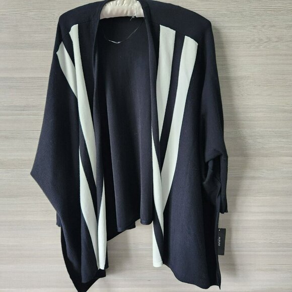 Alfani Womens Black Striped Open Front Dolman Sleeve Wrap Cardigan Sweater PS - Picture 3 of 16